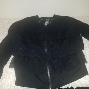 Long sleeve lace sheer zipper top